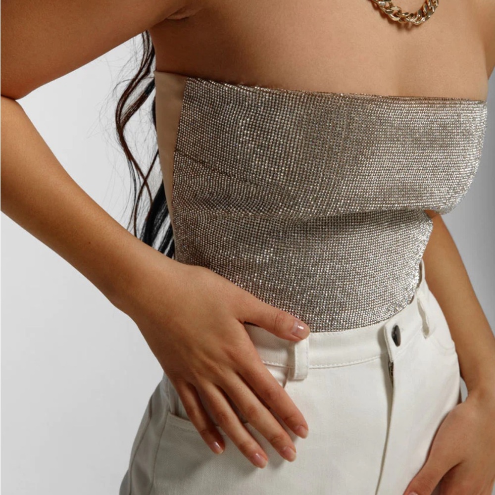 Cult Naked Blonde Armour Rhinestone Bandeau Corset Top